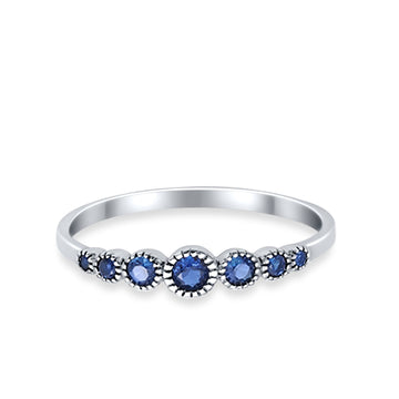 Half Eternity Petite Dainty Wedding Band Ring Simulated Blue Sapphire CZ 925 Sterling Silver